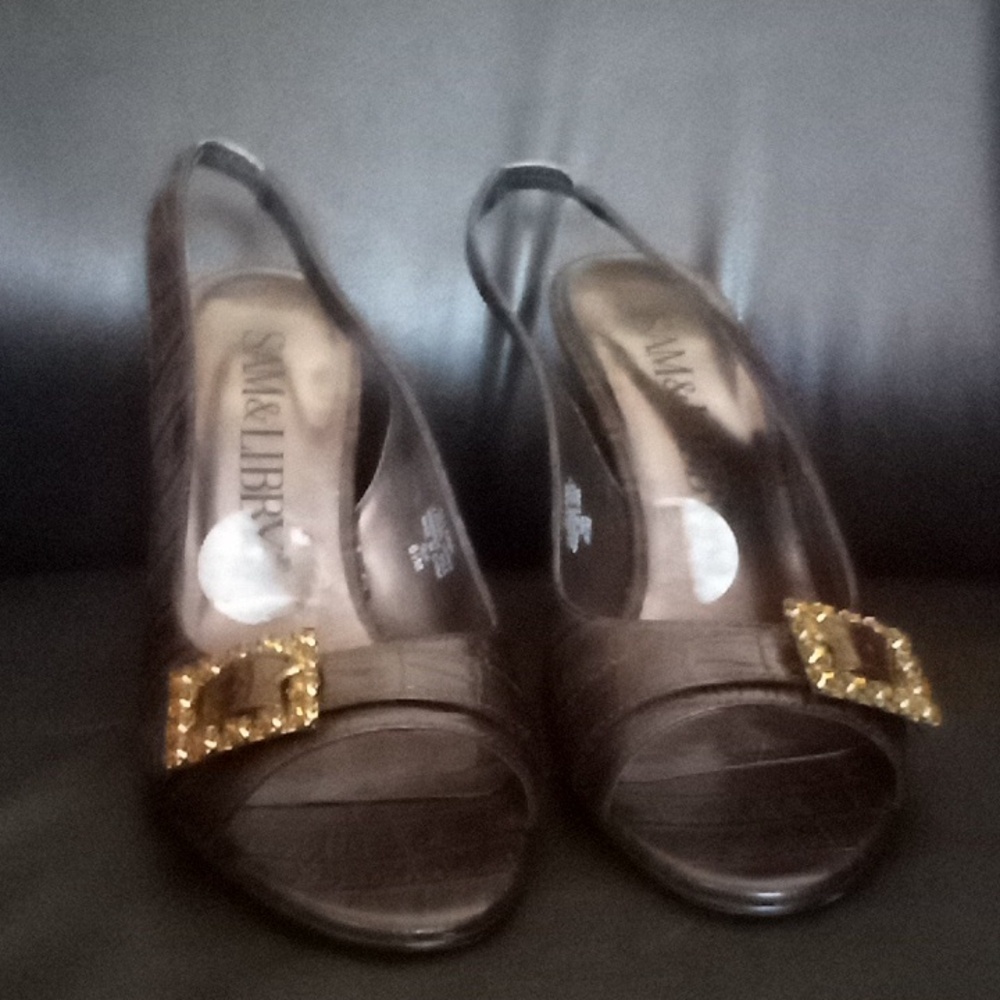 Sam & Libby Brown Heels with Gold Accent